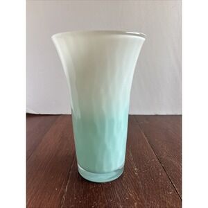 Vintage Libbey Ombré Teal/White Frosted Vase 8" x 5" Marked Bottom Collectible